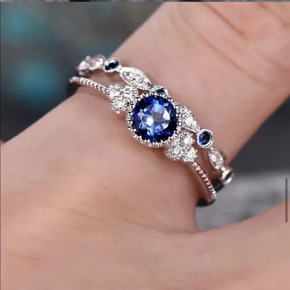 2 Pcs/Set Luxury Crystal Blue Ring - Picture 4 of 4